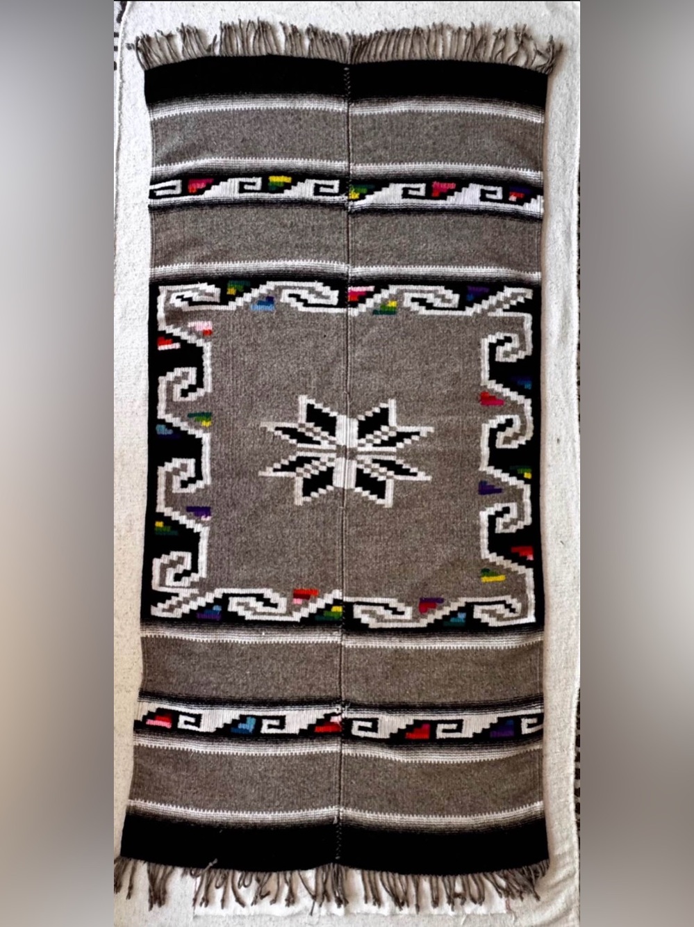 Vintage Handwoven Mexican Wool Blanket/ Rug Saltillo Style Serape Throw 34”x68”